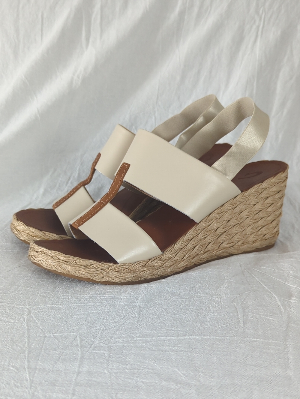 OluKai Lile Wedge Sandals Leather Espadrille | Cream/Tan | Size 10 Fit Iike 9.5
